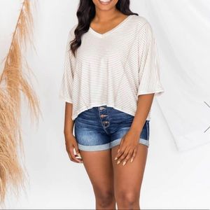 NWT Pink Lily Chill Days Taupe/White Stripe Blouse